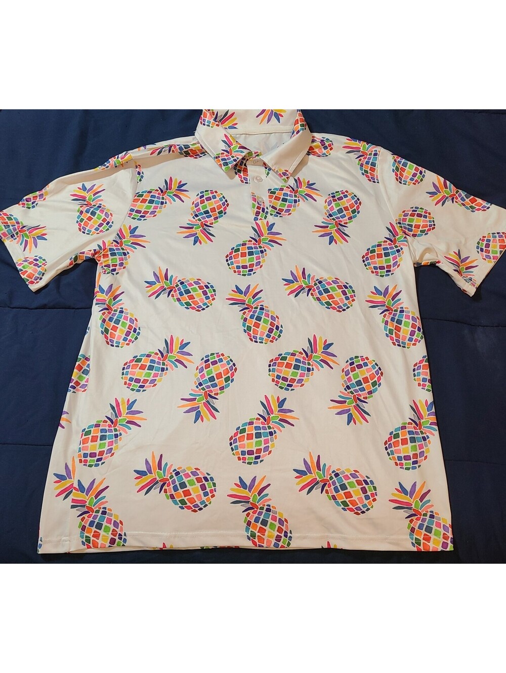 Proud 90 Short Sleeve Shirt Mens Size Large White W/Pineapples Performance Golf